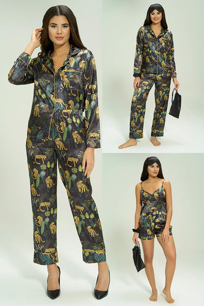 7-Piece Tiger Patterned Green Pajama Set