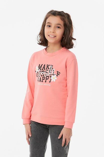 Printed Crew Neck Girl's Sweatshirt