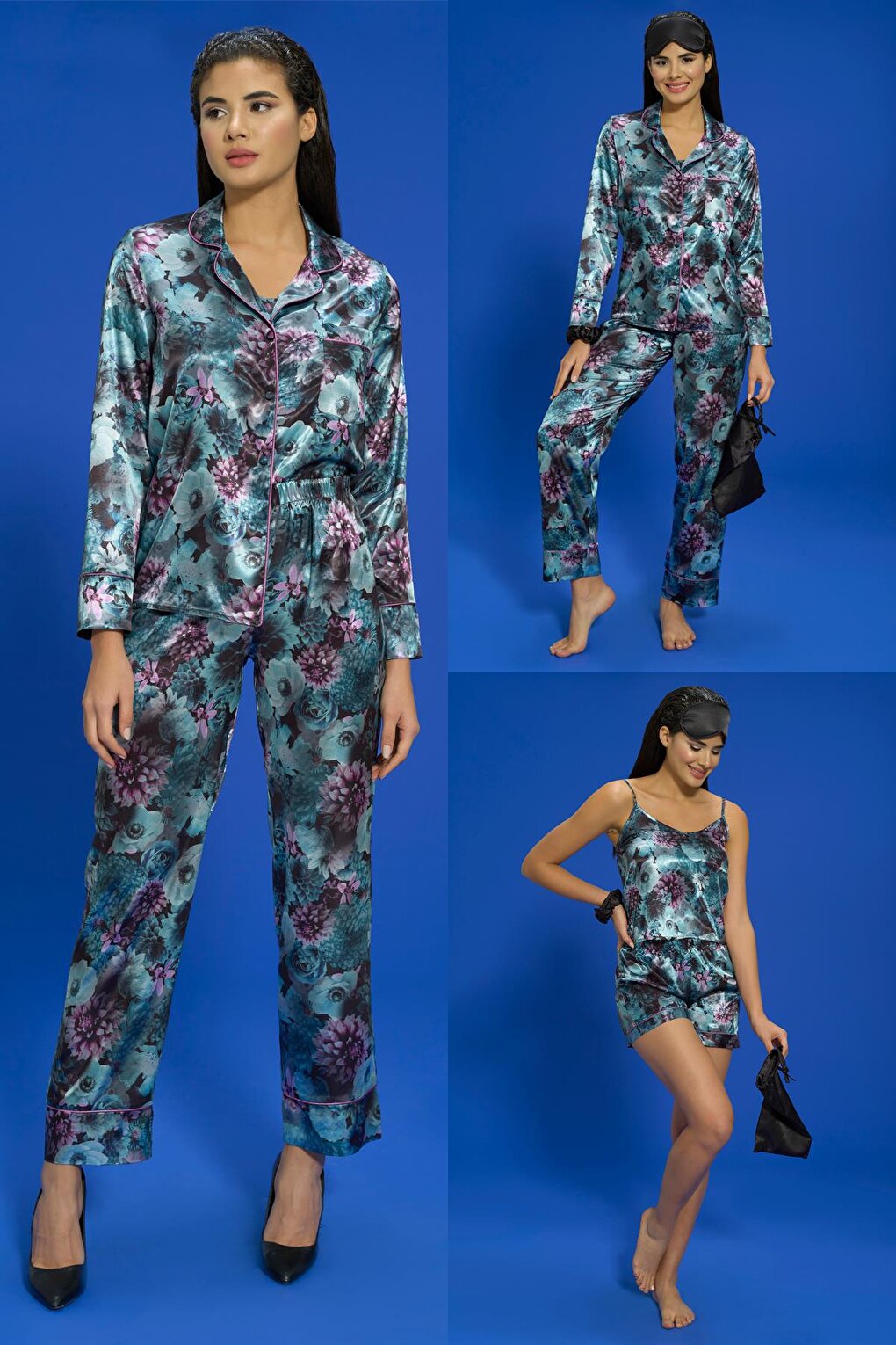 7-Piece Flower Patterned Purple Pijama Set