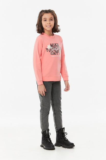 Printed Crew Neck Girl's Sweatshirt