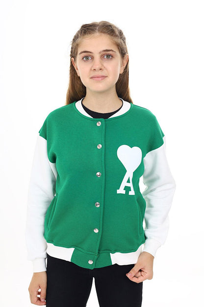 Girl's College Style Heart Printed Jacket 7 -13 Years Lx276