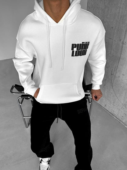 Oversize Punk Loud Hooded Sweatshirt White