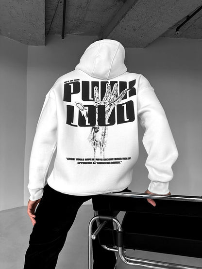 Oversize Punk Loud Hooded Sweatshirt White