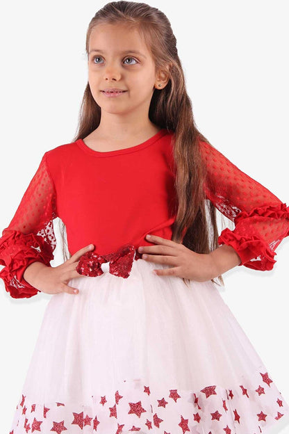 Girl's Tulle Bodysuit Red with Bow (6-14 Years)