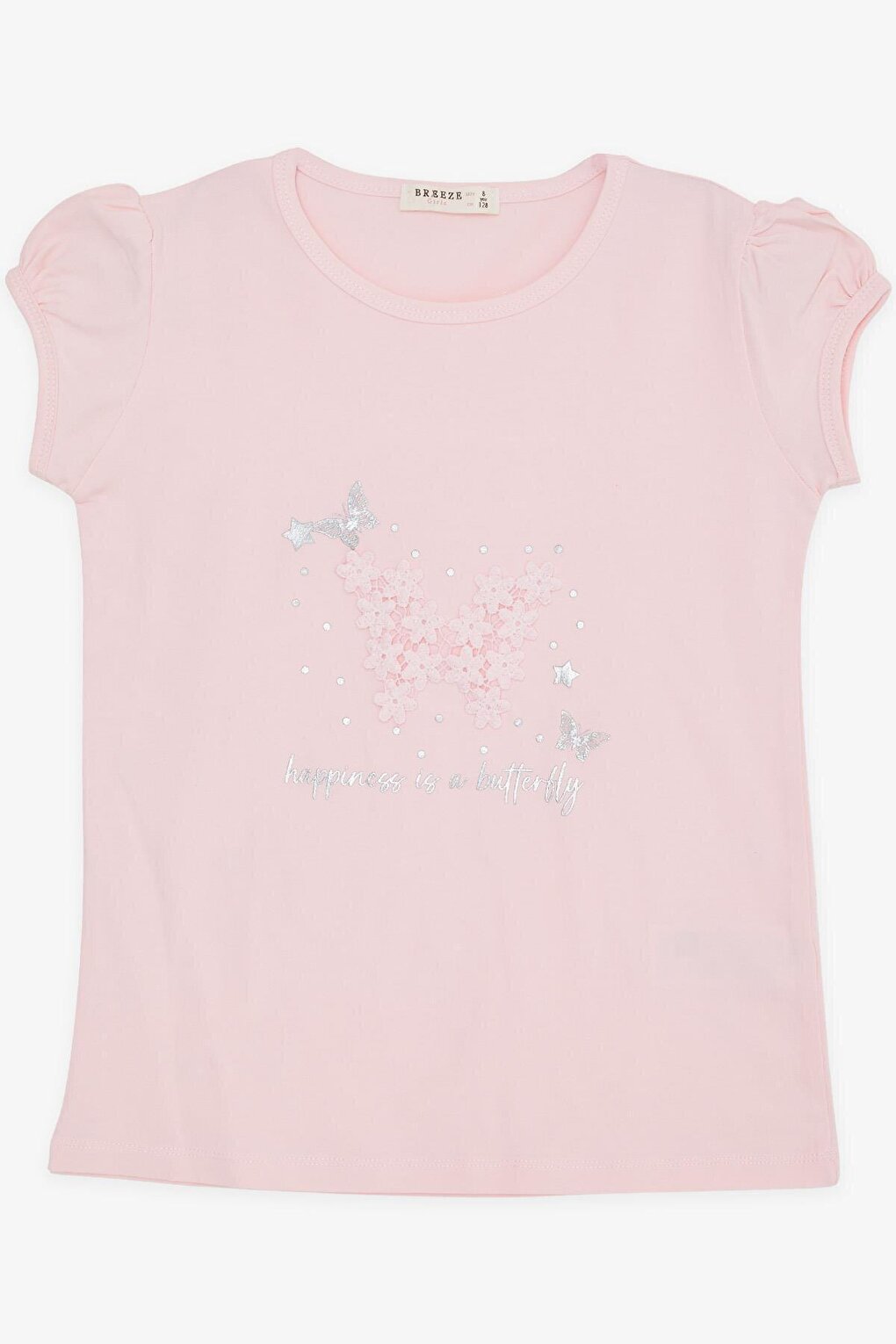 Girl's T-Shirt Butterfly Printed Embroidered Pink (4-7 Years)