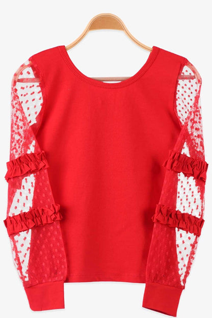 Girl's Tulle Bodysuit Red with Bow (6-14 Years)