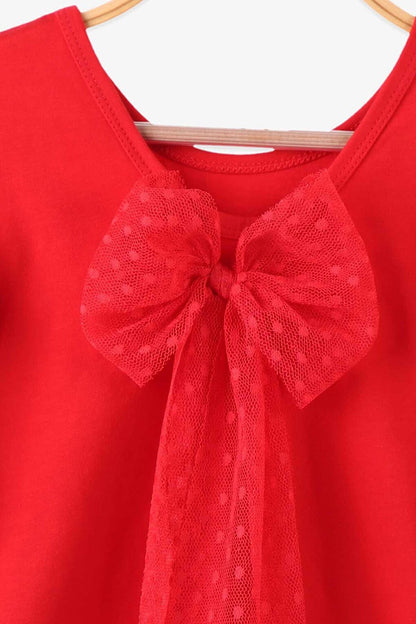 Girl's Tulle Bodysuit Red with Bow (6-14 Years)