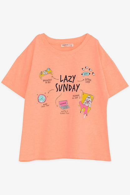 Girl's T-Shirt Printed Neon Orange (Ages 8-12)