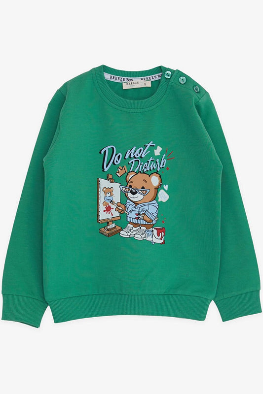 Boy's Sweatshirt Painter Teddy Bear Printed Green (Age 1-2)