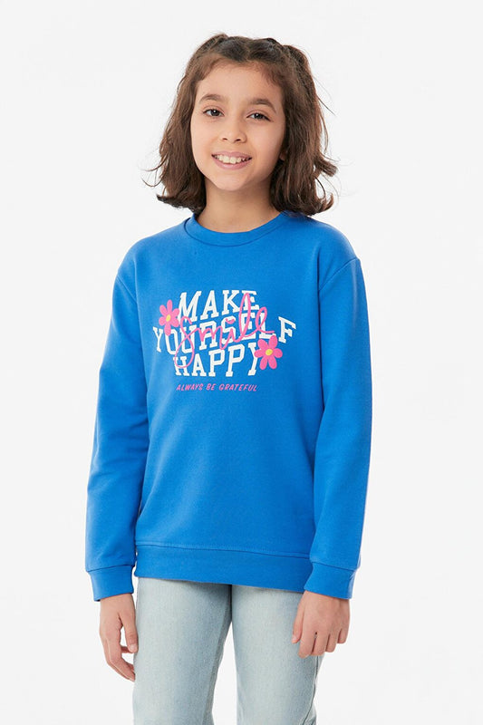 Printed Crew Neck Girl's Sweatshirt