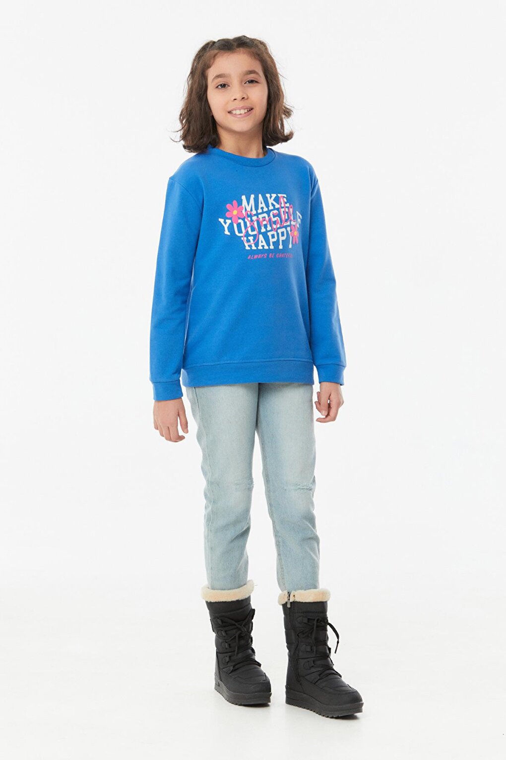 Printed Crew Neck Girl's Sweatshirt