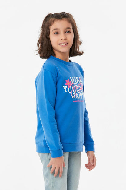 Printed Crew Neck Girl's Sweatshirt