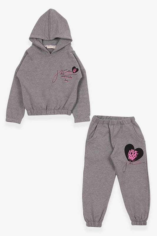 Girls' Tracksuit Set with Elastic Waist Dark Gray Melange (Age 3-6)