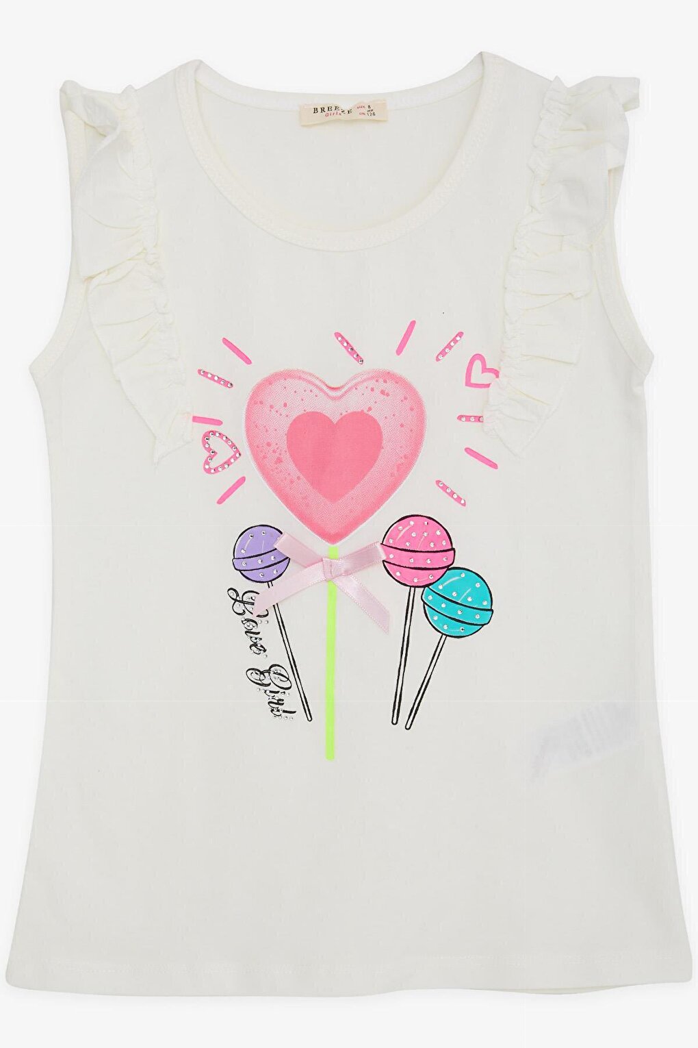 Girl's T-Shirt Zero Sleeve Lollipop Printed Ecru (4-8 Years)