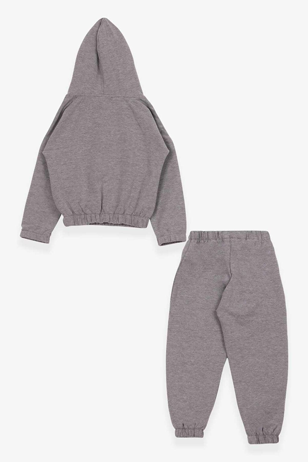 Girls' Tracksuit Set with Elastic Waist Dark Gray Melange (Age 3-6)