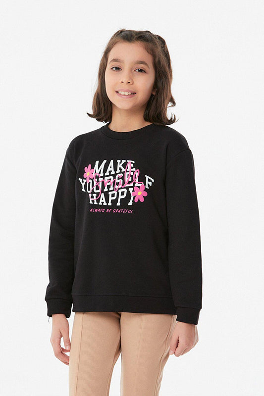 Printed Crew Neck Girl's Sweatshirt