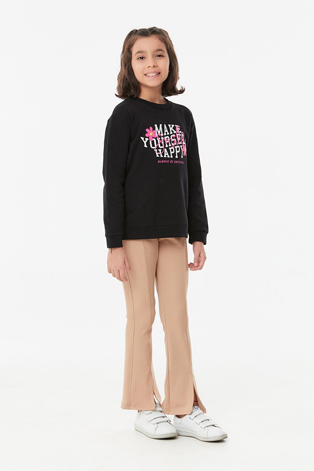 Printed Crew Neck Girl's Sweatshirt