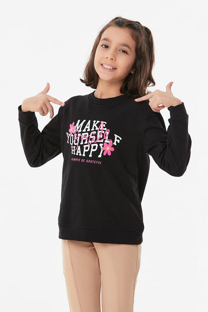 Printed Crew Neck Girl's Sweatshirt