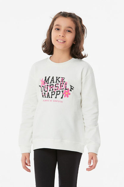 Printed Crew Neck Girl's Sweatshirt