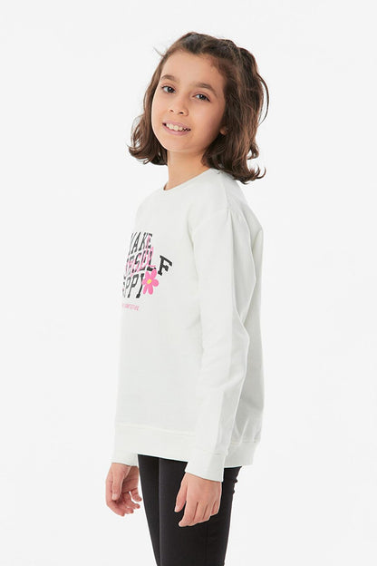 Printed Crew Neck Girl's Sweatshirt