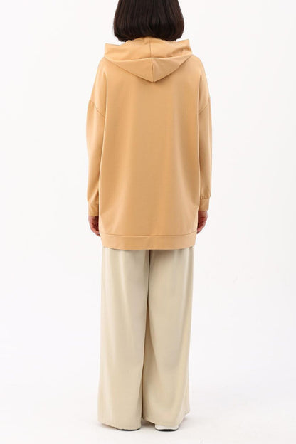 Light Beige Kangaroo Pocket Hooded Sweat Tunic