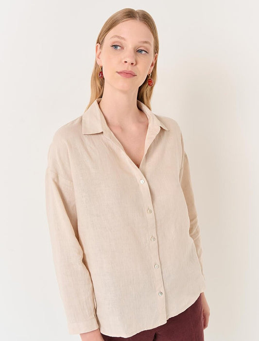 Stone Long Sleeve Woven Linen Shirt