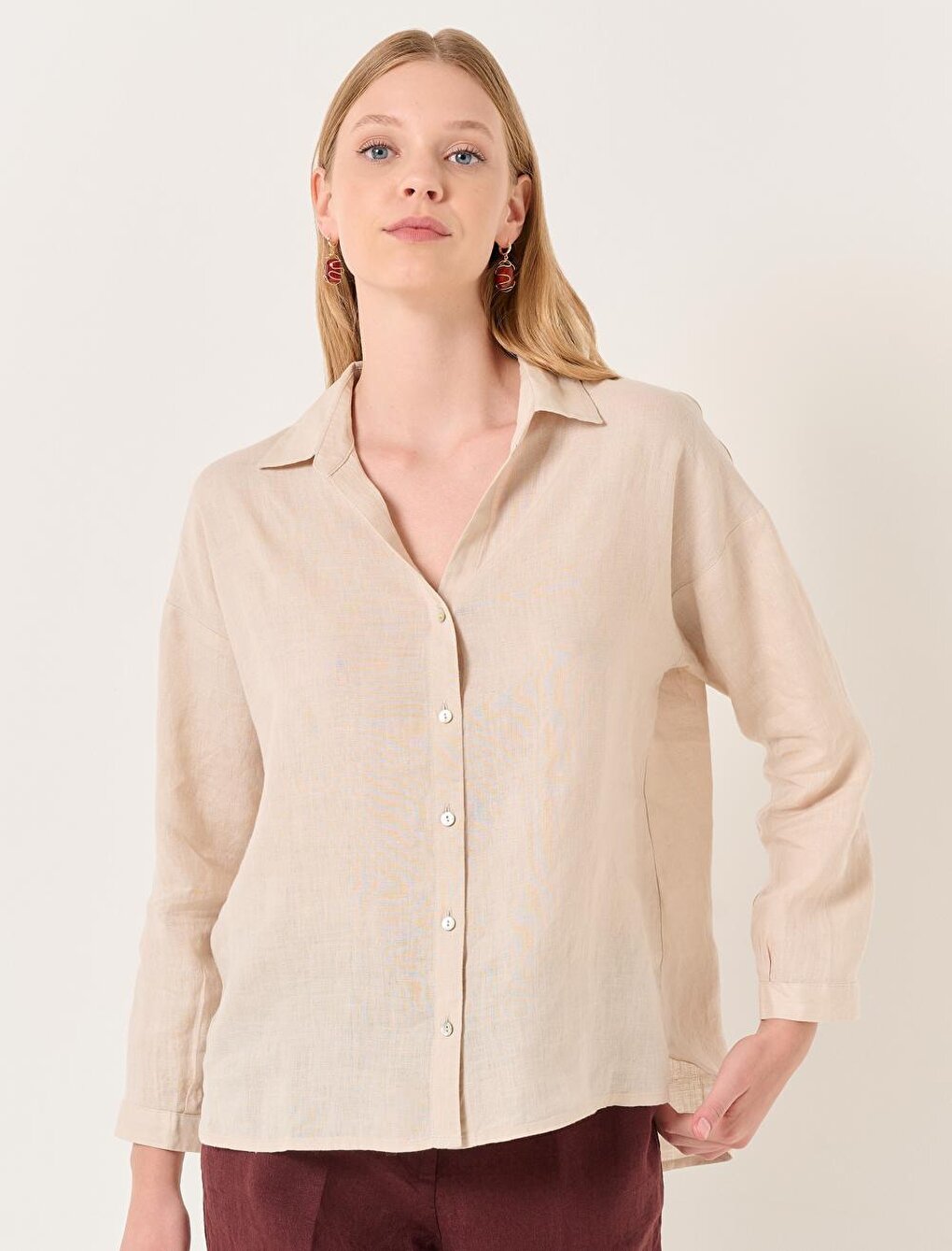 Stone Long Sleeve Woven Linen Shirt