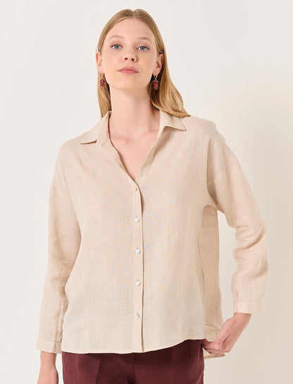 Stone Long Sleeve Woven Linen Shirt