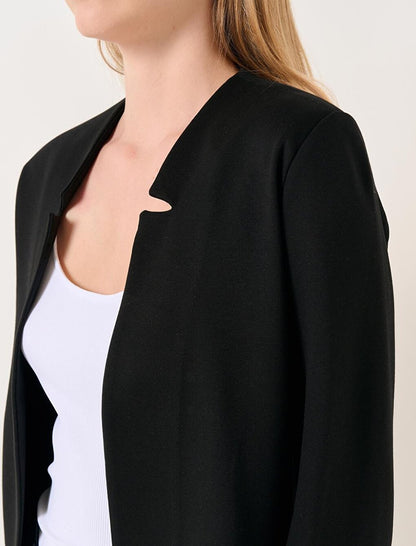 Black Long Sleeve Collar Detailed Stylish Jacket