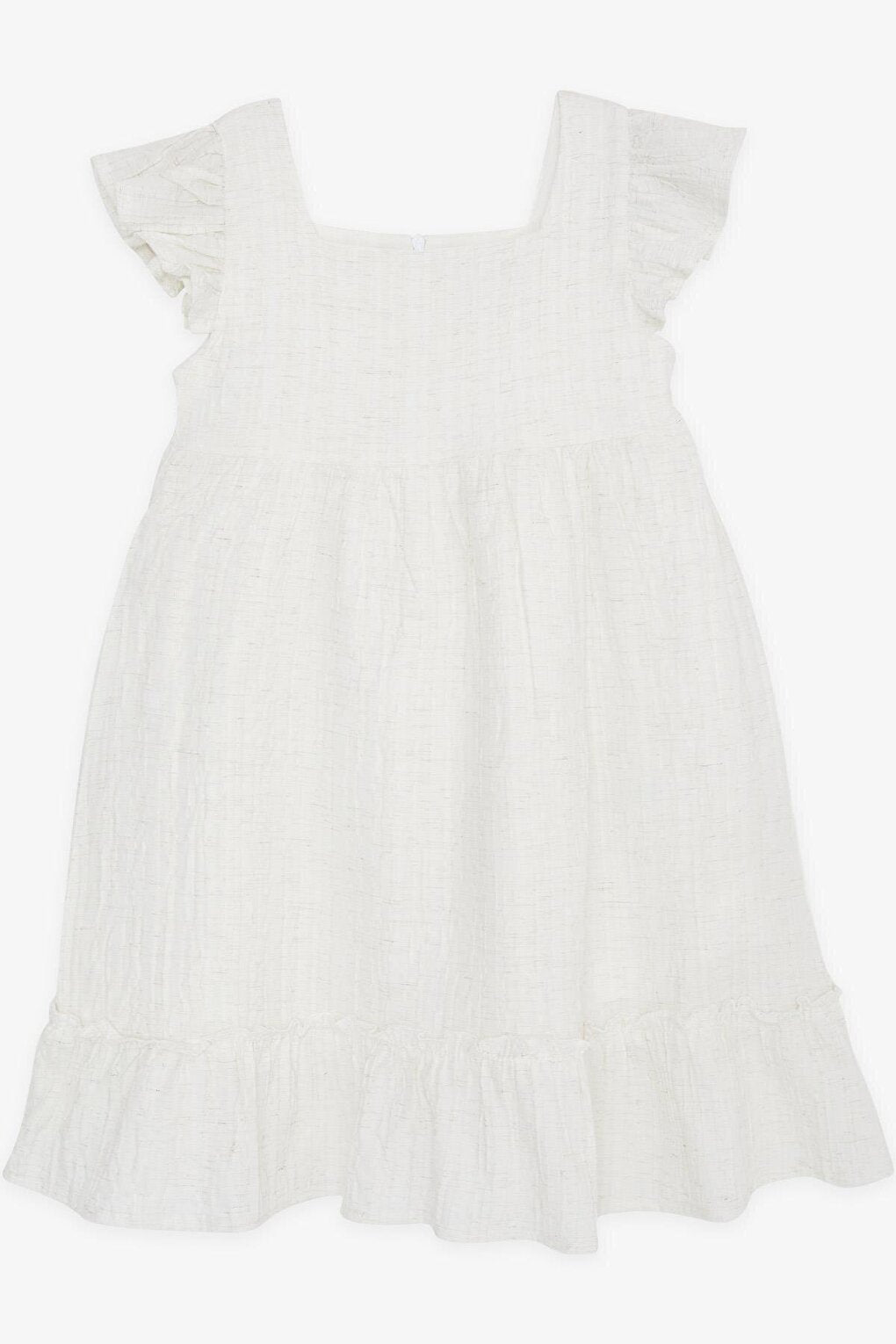 Girl's Dress Ecru with Frilly Sleeves and Zipper (6-12 Years)