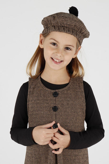 Girl's Button Detailed Badi and Hat Dress Ak2403