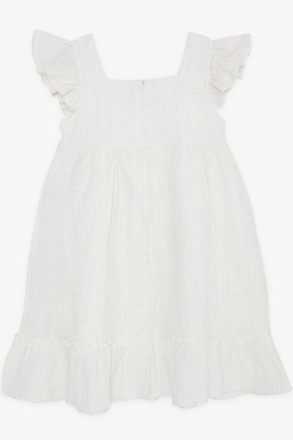 Girl's Dress Ecru with Frilly Sleeves and Zipper (6-12 Years)