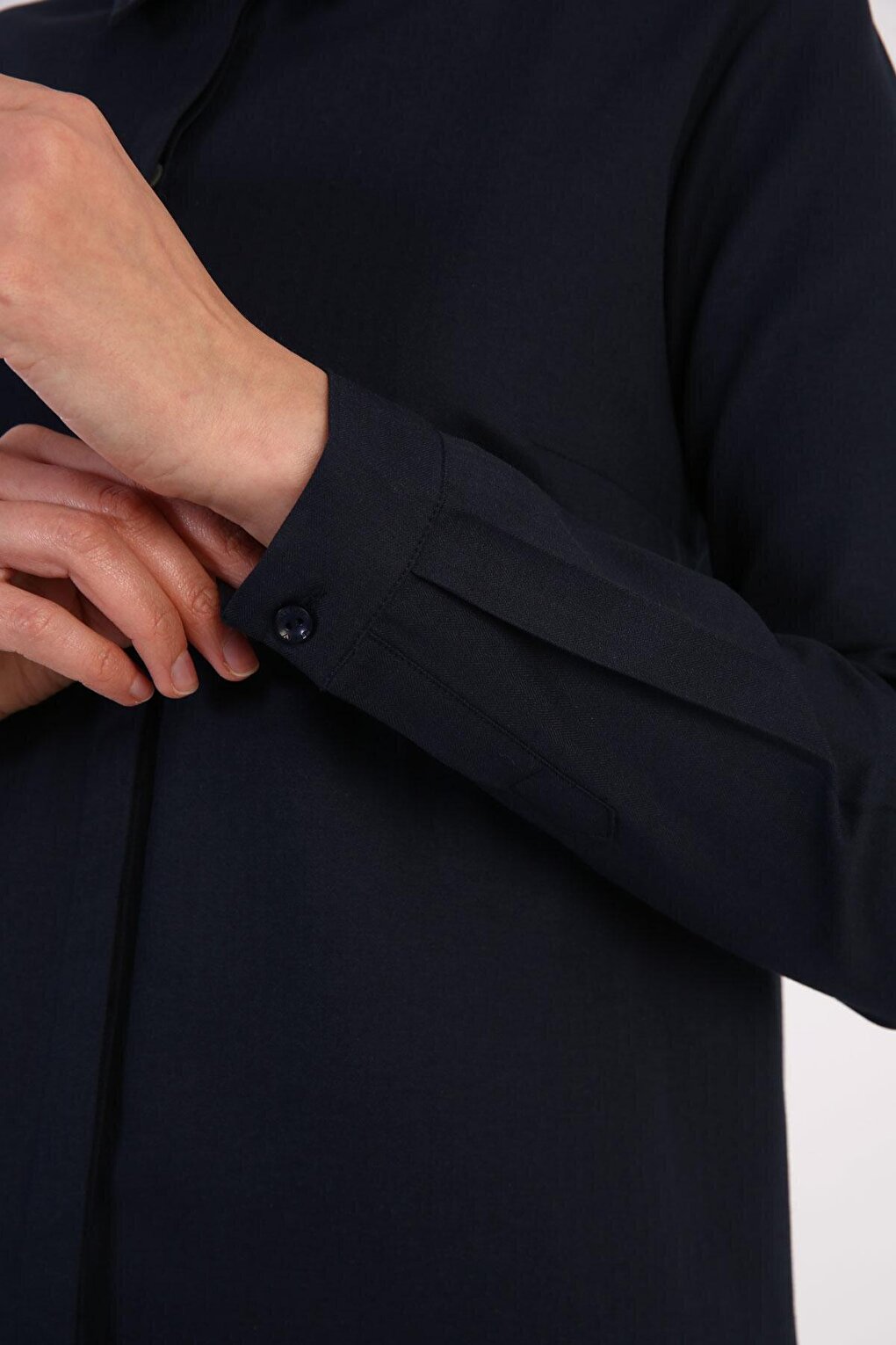 Navy Blue Basic Hidden Placket Long Shirt