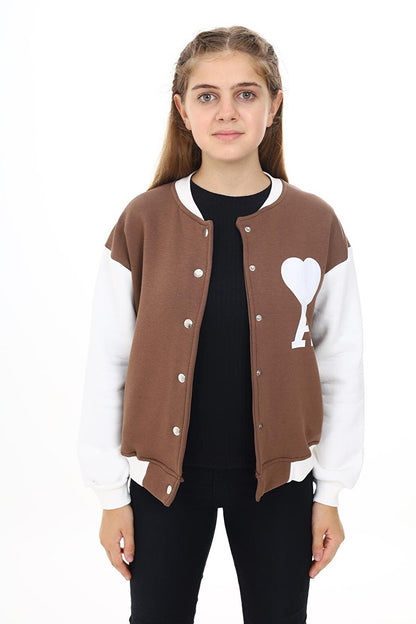 Girl's College Style Heart Printed Jacket 7 -13 Years Lx276