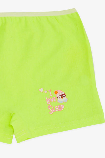 Girl's Boxer Penguin Printed Neon Green (Age 9)