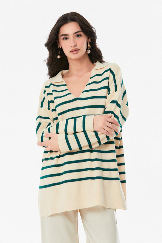 Striped V-Neck Knitwear Sweater