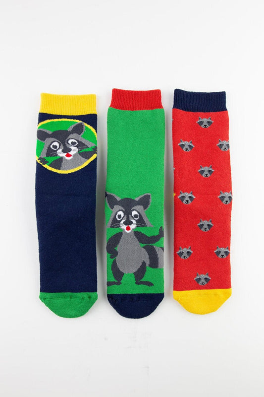 3 Pack Raccoon Anti-Slip Sole Towel Children's Socks