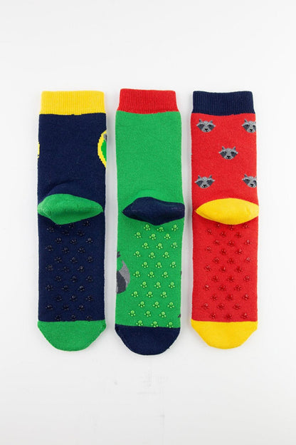 3 Pack Raccoon Anti-Slip Sole Towel Children's Socks