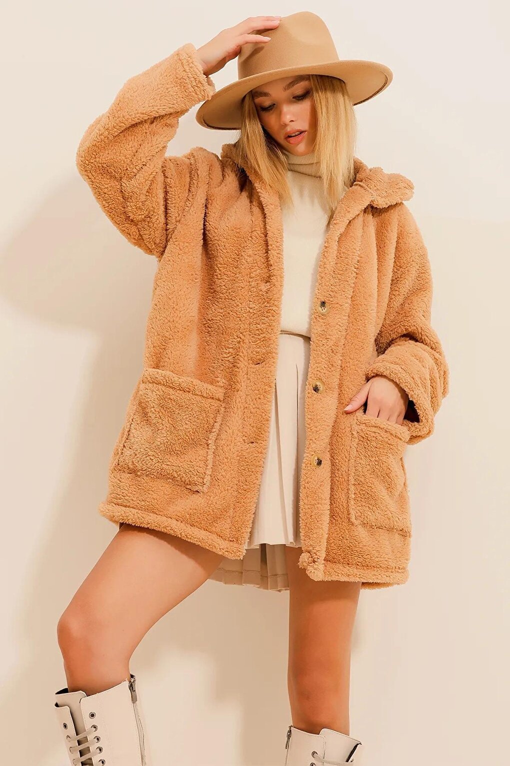 Oversized Plush Jacket with Buttons on the Front