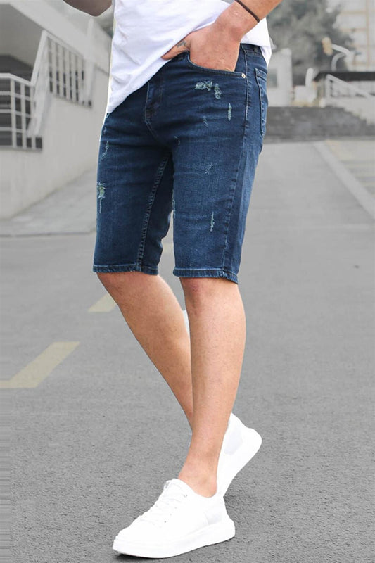 Dark Blue Normal Waist Men's Jean Shorts 6349