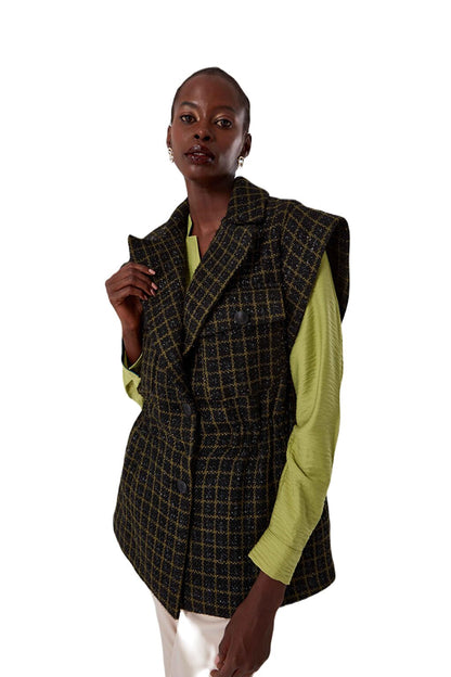 Patterned Green Tweed Vest