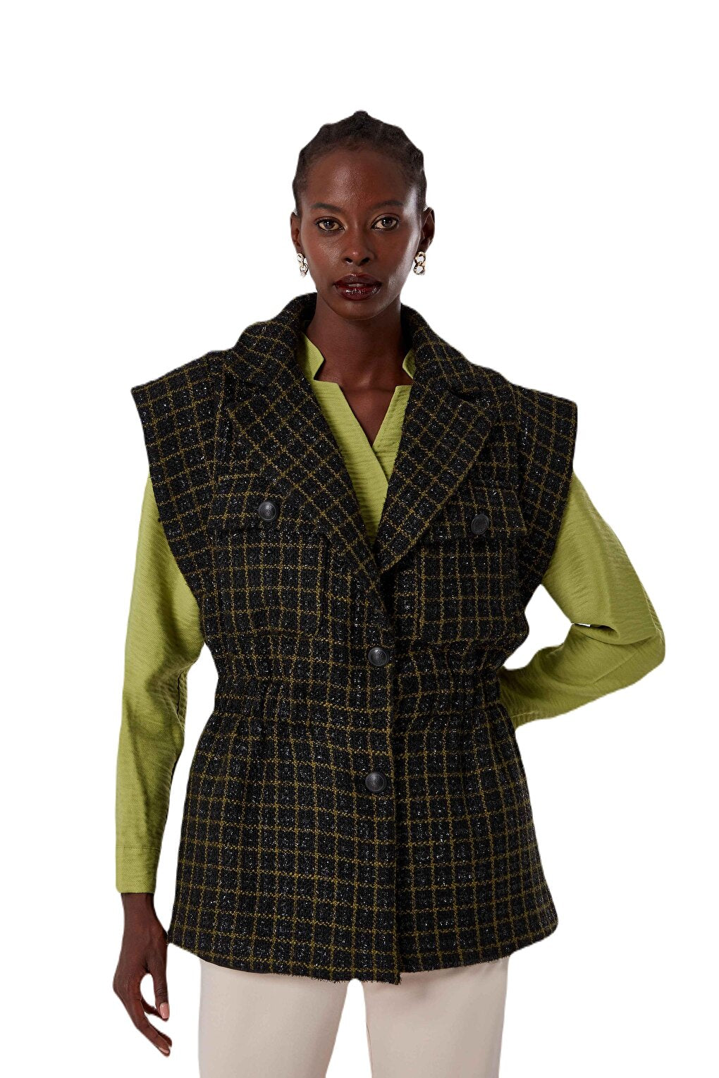 Patterned Green Tweed Vest