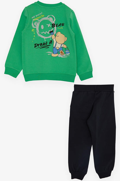 Boy's Tracksuit Set Painter Teddy Bear Printed Green (Age 1-4)