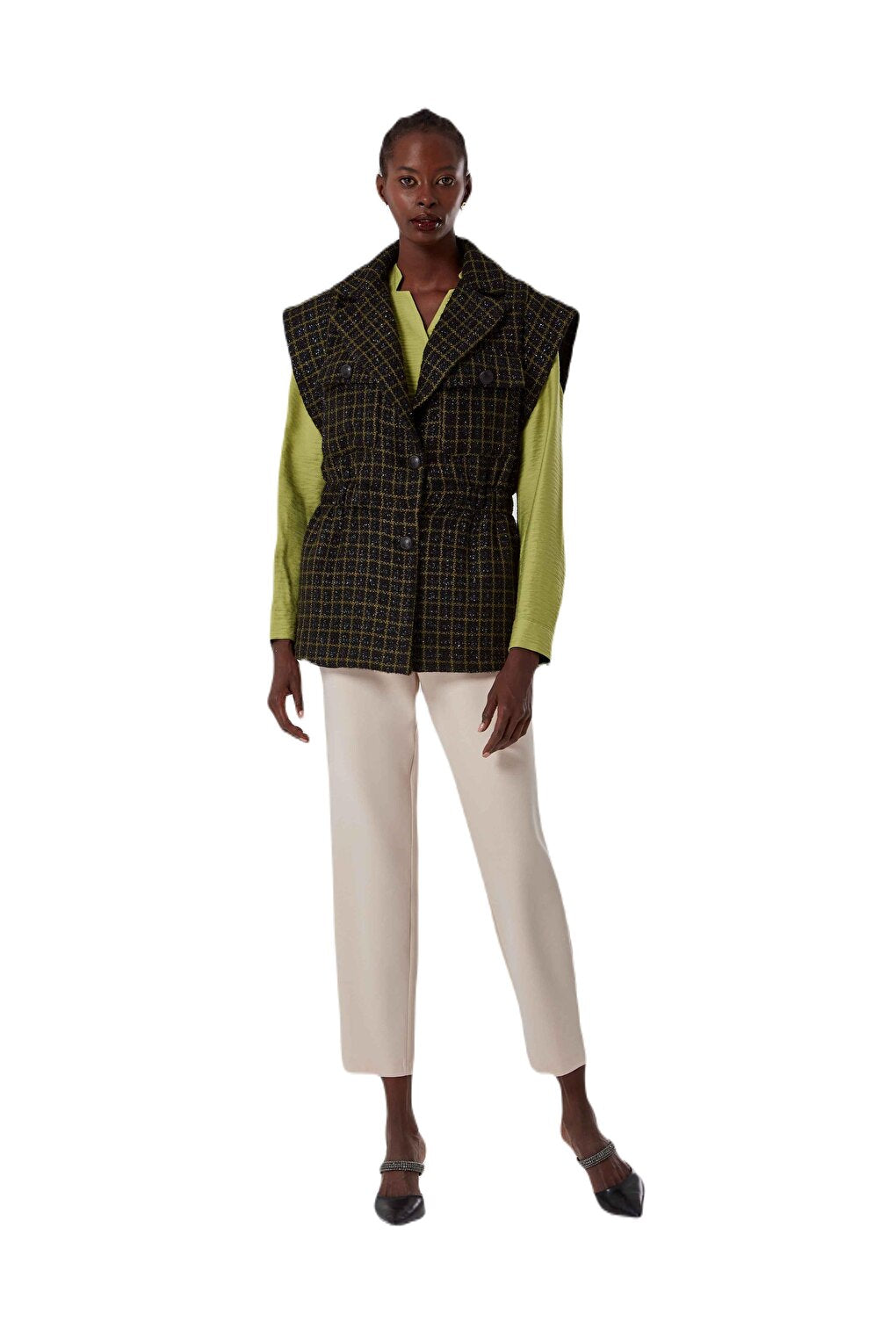 Patterned Green Tweed Vest