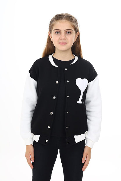 Girl's College Style Heart Printed Jacket 7 -13 Years Lx276