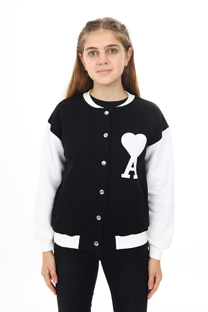 Girl's College Style Heart Printed Jacket 7 -13 Years Lx276