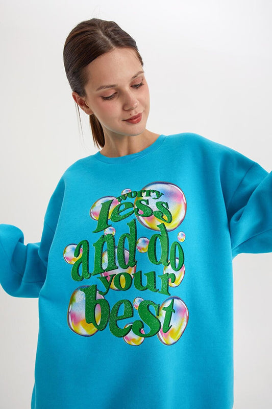 Turquoise Bubble Printed Oversize Rose Gold Sweatshirt