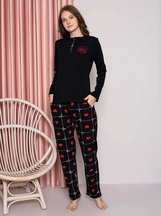 Women's Pajama Set Young Interlock Heart Plaid Cotton Seasonal W20372246