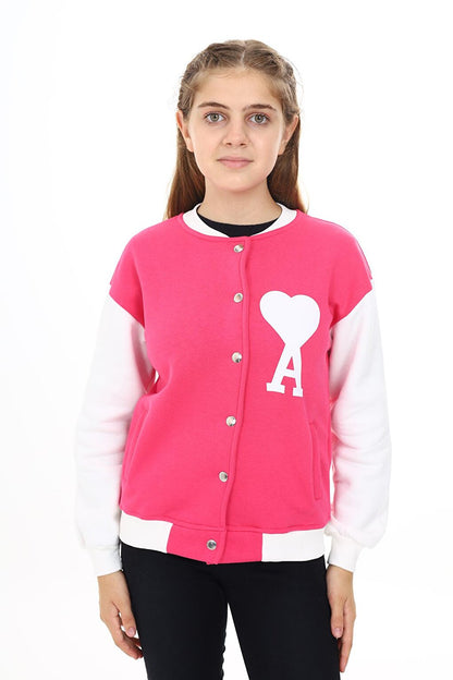 Girl's College Style Heart Printed Jacket 7 -13 Years Lx276