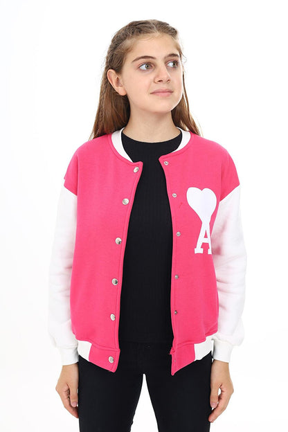 Girl's College Style Heart Printed Jacket 7 -13 Years Lx276